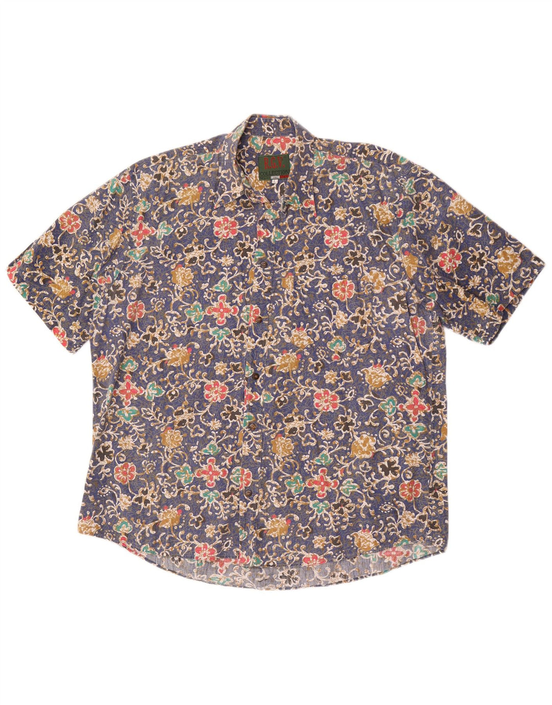 Cămașă vintage pentru bărbați cu mânecă scurtă, mare, albastră, florală
