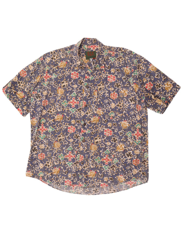 Cămașă vintage pentru bărbați cu mânecă scurtă, mare, albastră, florală