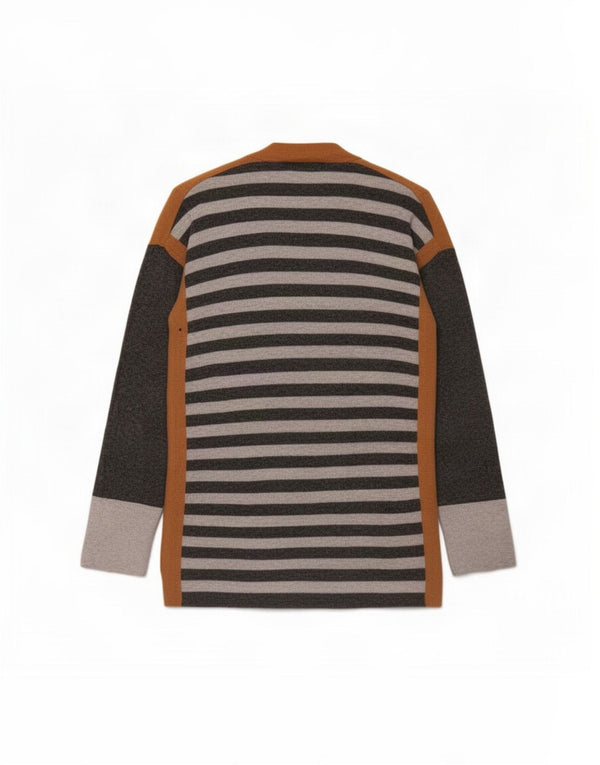White Stuff Pulover cardigan deschis pentru femei cu paragate UK 16, mare, gri cu dungi