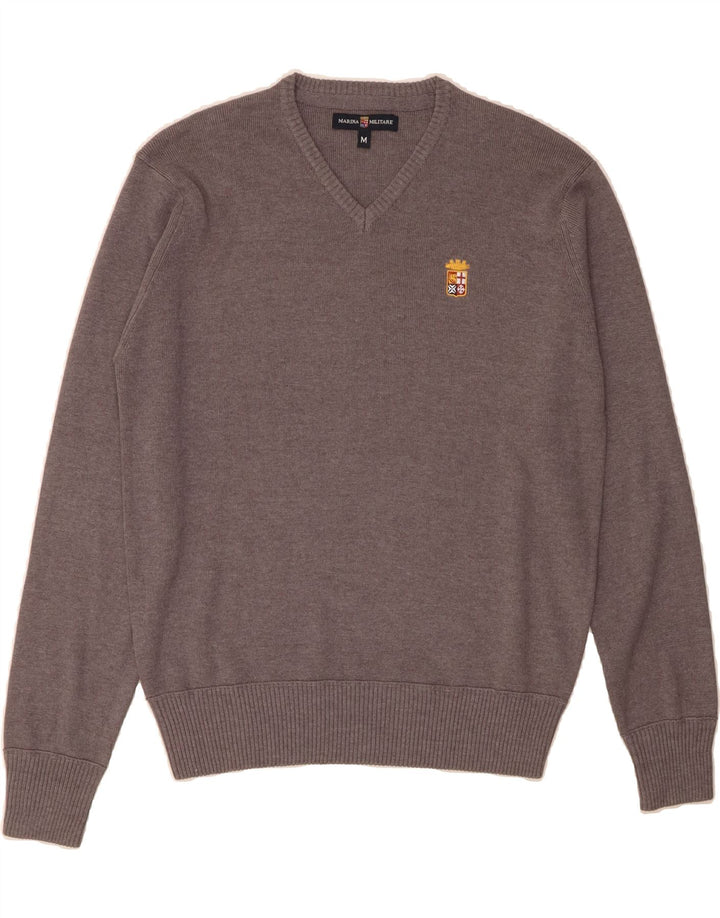 MARINA MILITARE Mens V-Neck Jumper Sweater Medium Grey Cotton Vintage Marina Militare and Second-Hand Marina Militare from Messina Hembry 
