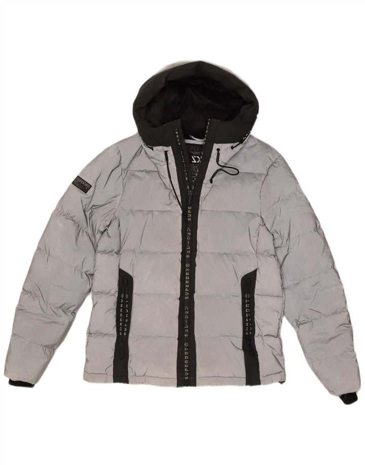 Jachetă căptușită cu glugă grafică Superdry pentru bărbați UK 38 Medium Silver Colorblock