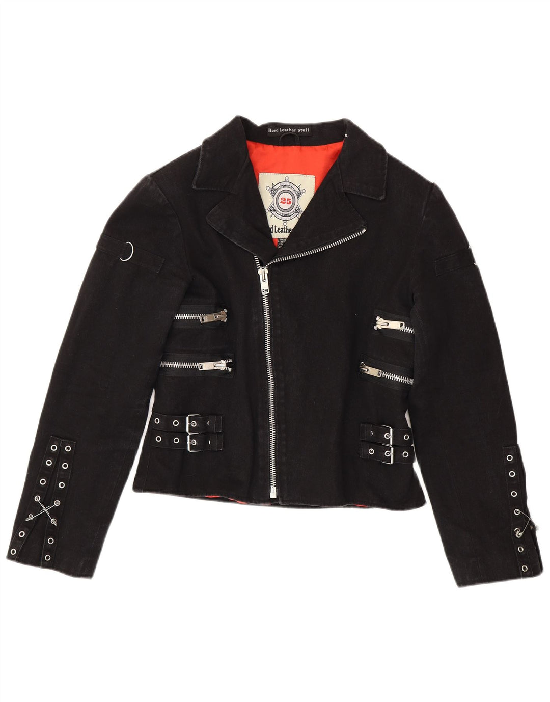 Hard Leather Stuff Jachetă de motociclist crop pentru femei UK 20 2XL Bumbac negru