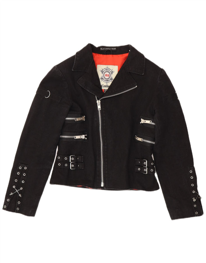 Hard Leather Stuff Jachetă de motociclist crop pentru femei UK 20 2XL Bumbac negru