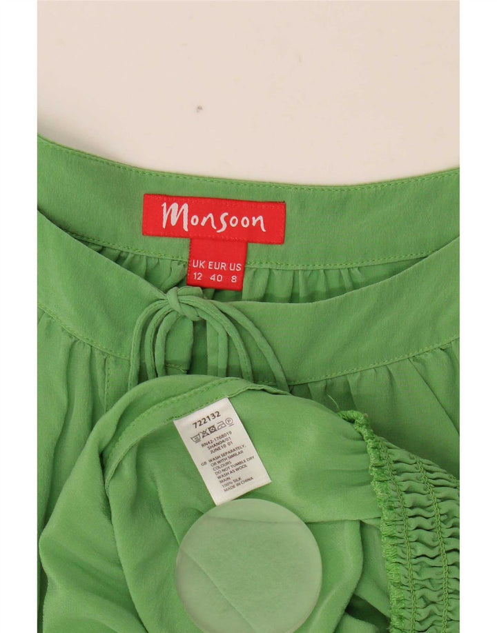 Bluză pentru femei Monsoon cu mâneci 3/4, UK 12, mătase verde medie