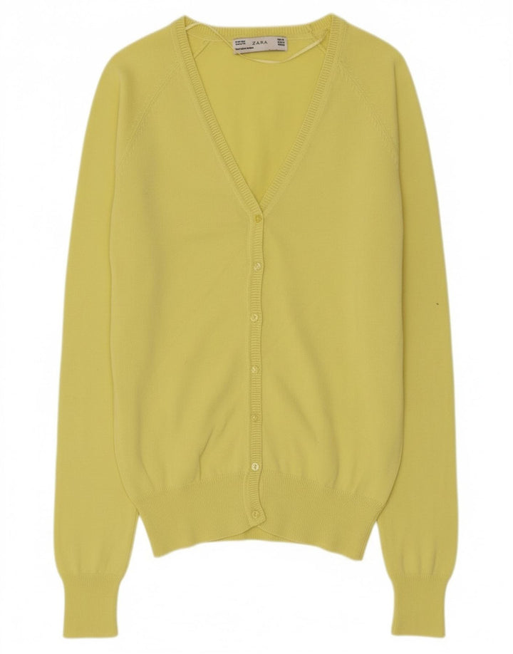 Pulover cardigan pentru femei Zara UK 12, bumbac galben mediu