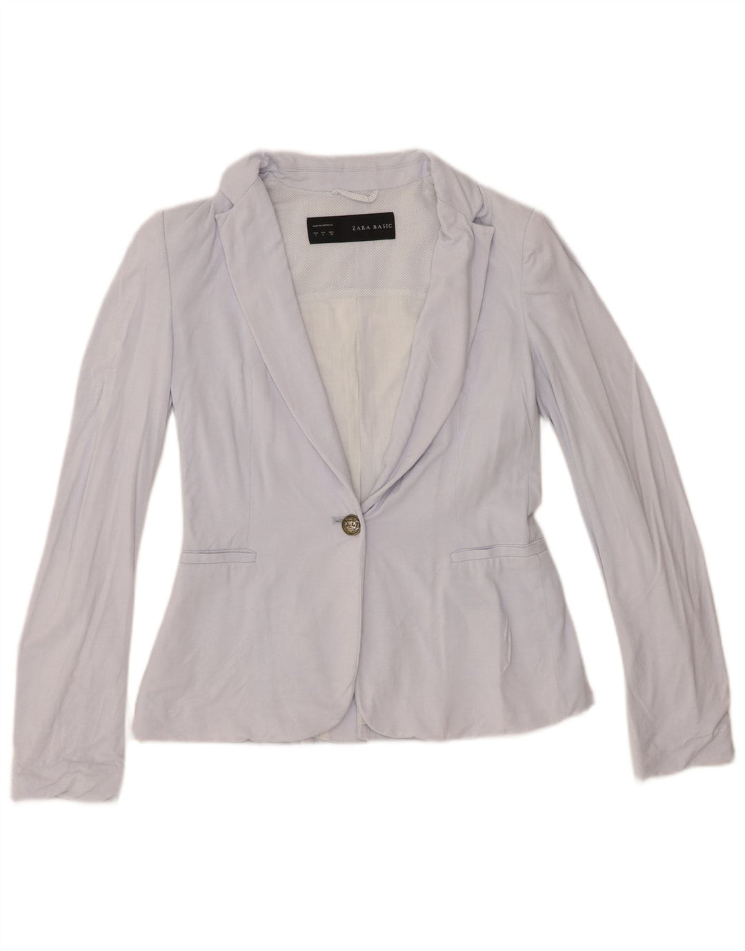 Blazer pentru femei Zara cu 1 nasture UK 10 Bumbac albastru mic