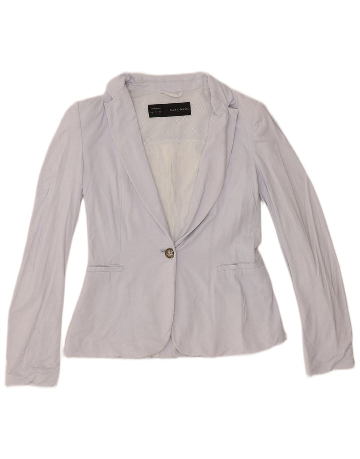 Blazer pentru femei Zara cu 1 nasture UK 10 Bumbac albastru mic