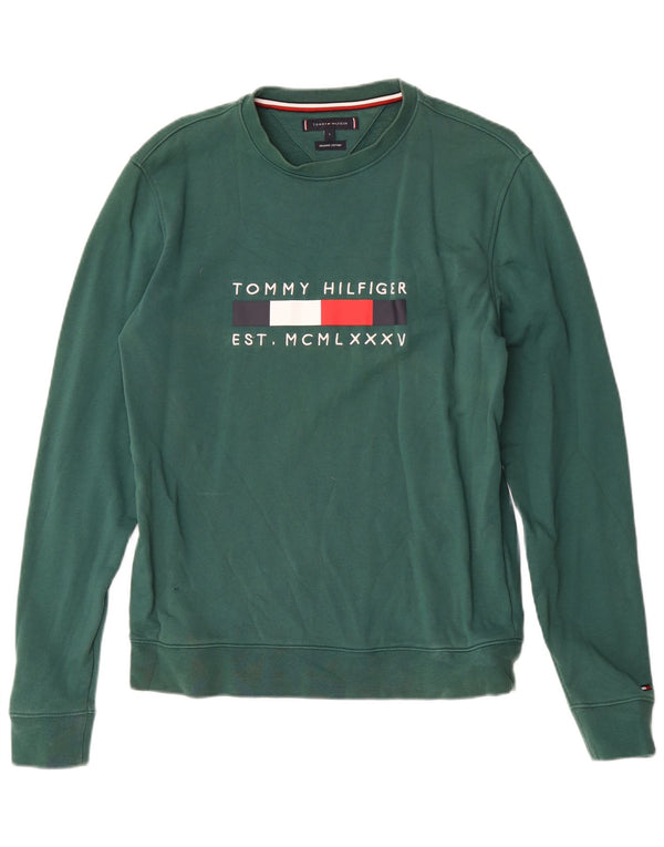 Pulover cu grafic pentru femei Tommy Hilfiger, UK 14, bumbac verde mare