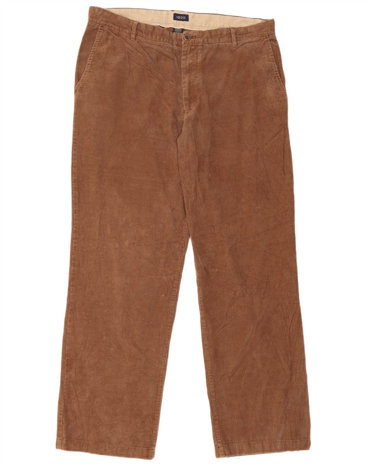 IZOD Pantaloni drepti pentru bărbați din velur L38 L34 bumbac maro