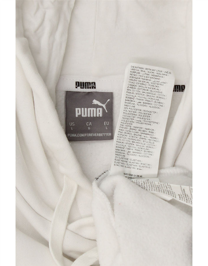 PUMA Mens Graphic Hoodie Jumper Large White Cotton Vintage Puma and Second-Hand Puma from Messina Hembry 