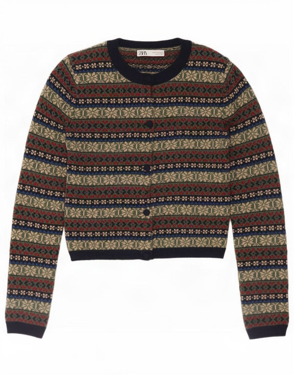 Pulover cardigan pentru femei Zara UK 10 mic, multicolor, poliamidă Fair Isle