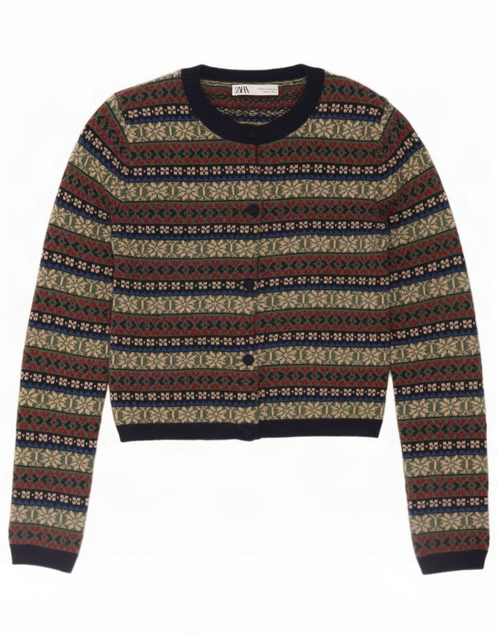 Pulover cardigan pentru femei Zara UK 10 mic, multicolor, poliamidă Fair Isle
