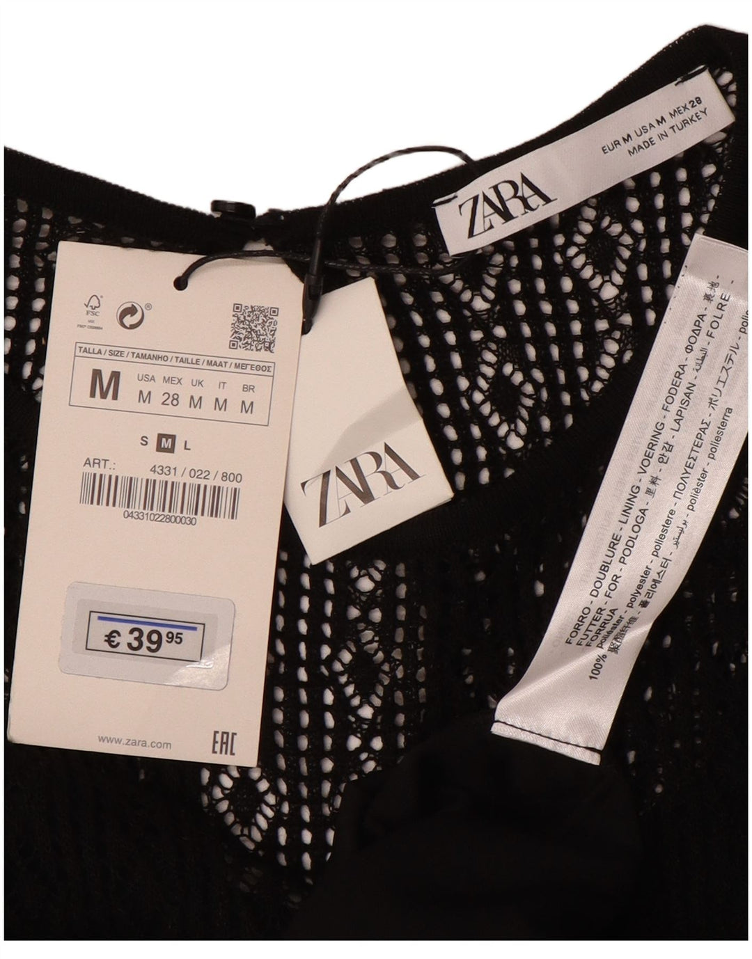 Rochie pulover cu mâneci scurte ZARA UK 12 Poliester mediu negru