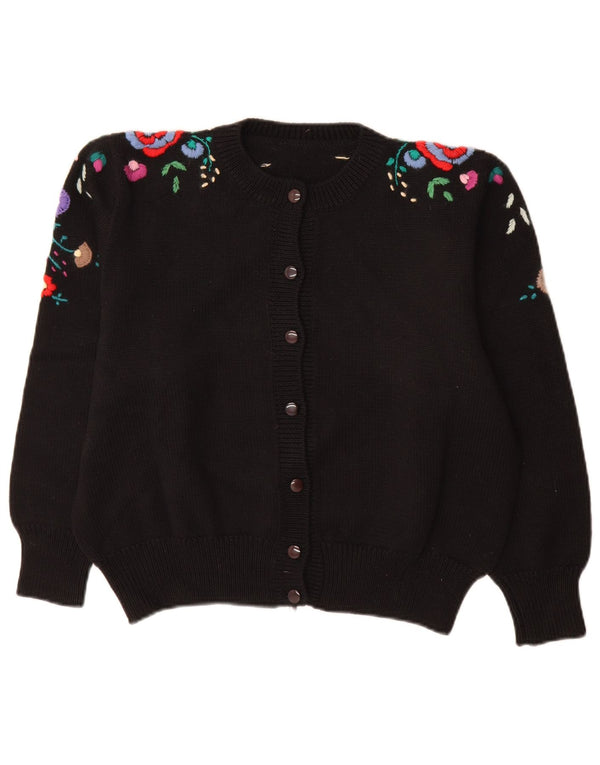 Cardigan vintage pentru femei cu mâneci 3/4, UK 14, mare, negru, floral