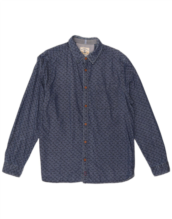 White Stuff Cămașă Slim Fit pentru bărbați cu model abstract din bumbac albastru mare