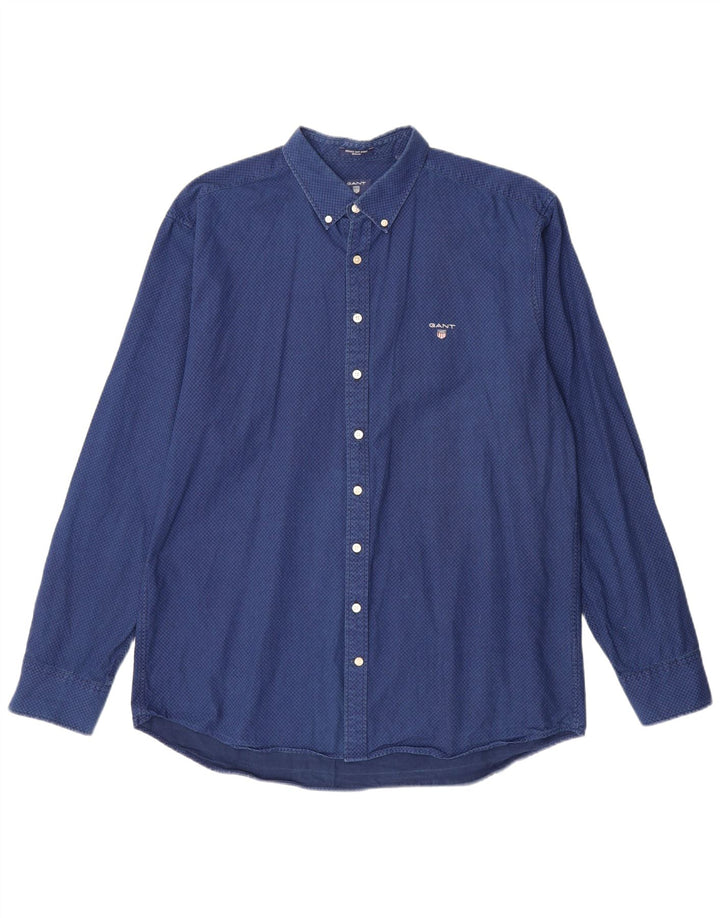 Cămașă GANT pentru bărbați, cu ajustare normală, mărimea 45/46 18 2XL, bumbac geometric, albastru