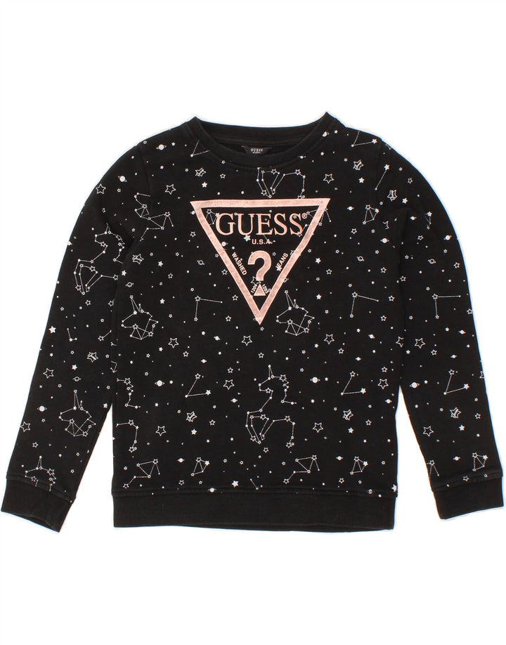 GUESS Girls Abstract Pattern Graphic Sweatshirt Jumper 9-10 Years Black Vintage Guess and Second-Hand Guess from Messina Hembry 
