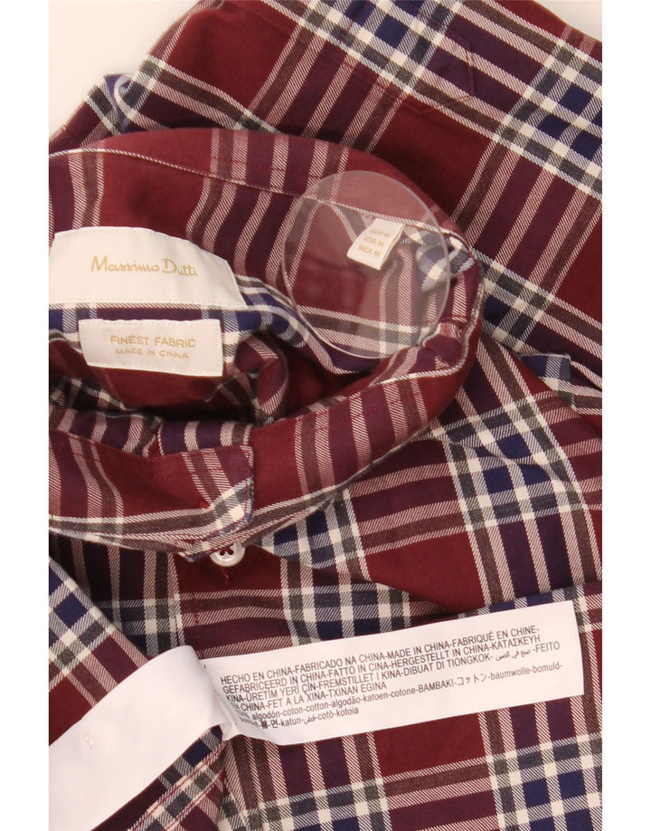 Cămașă Massimo Dutti pentru bărbați, bumbac cu carouri burgundă medie