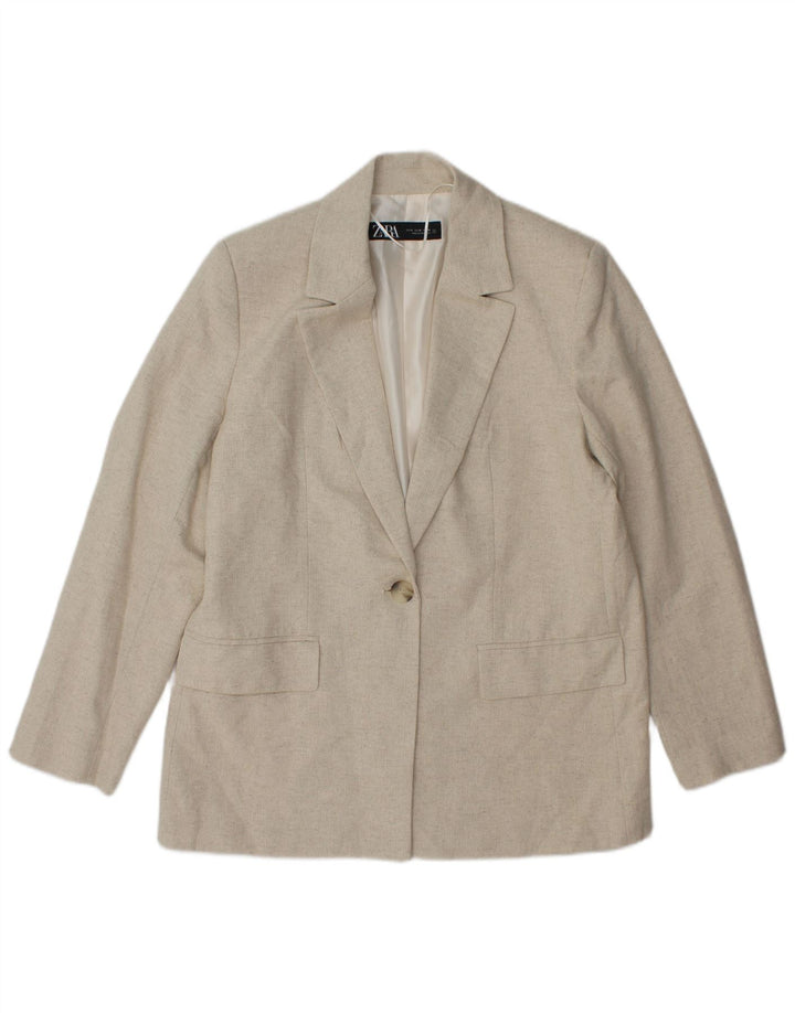 Jachetă Blazer pentru femei Zara, cu 1 nasture, UK 14 Medium Bej Acetat în oase
