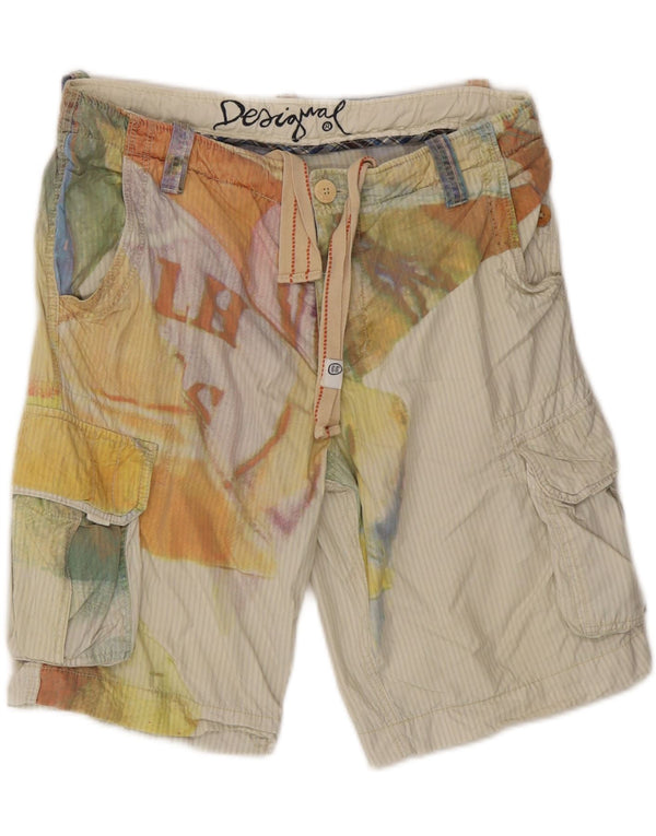 Desigual Mens Graphic Cargo Shorts EU 42 Medium W34 Beige Bumbac