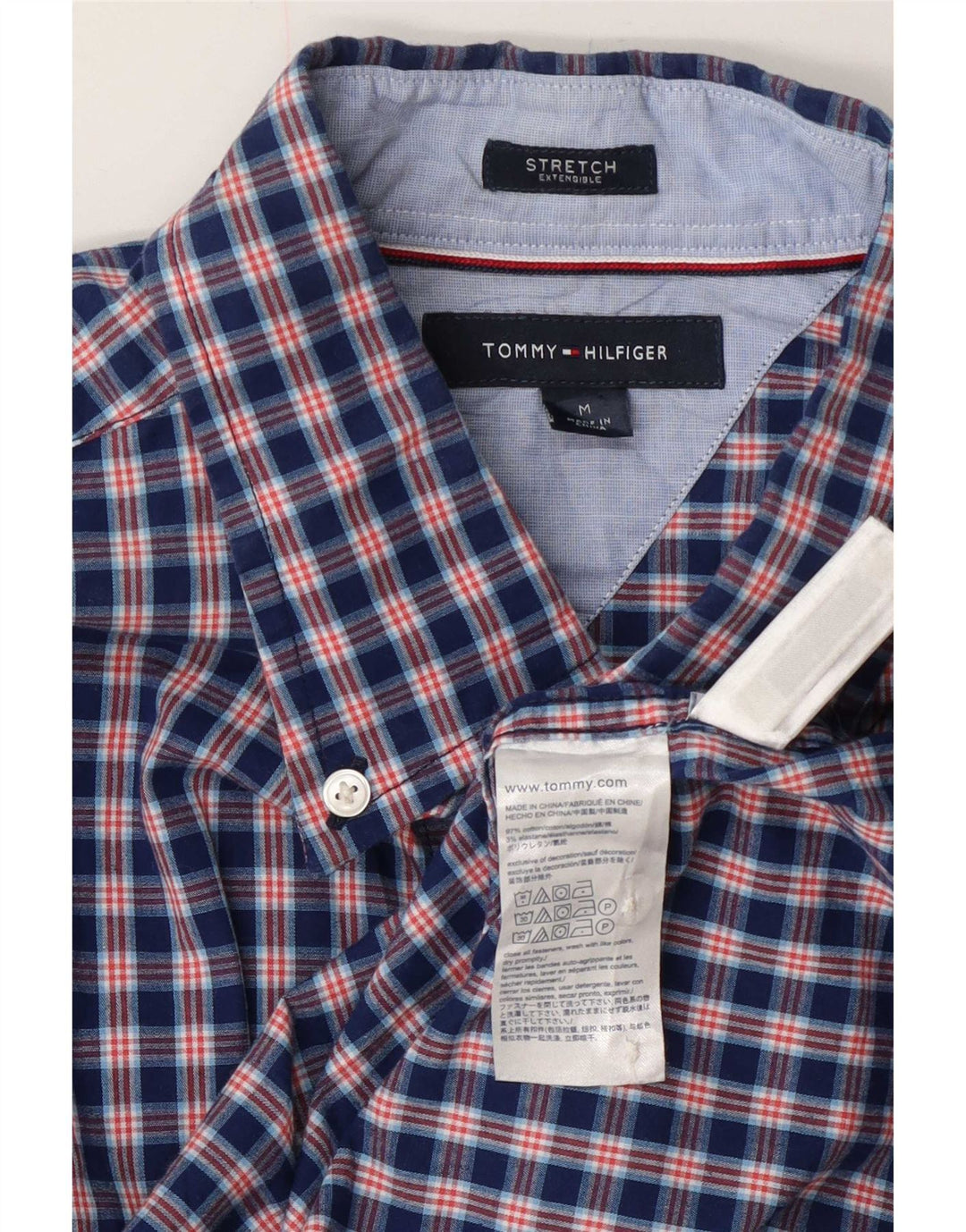 Cămașă pentru bărbați Tommy Hilfiger, bumbac cu carouri medie bleumarin