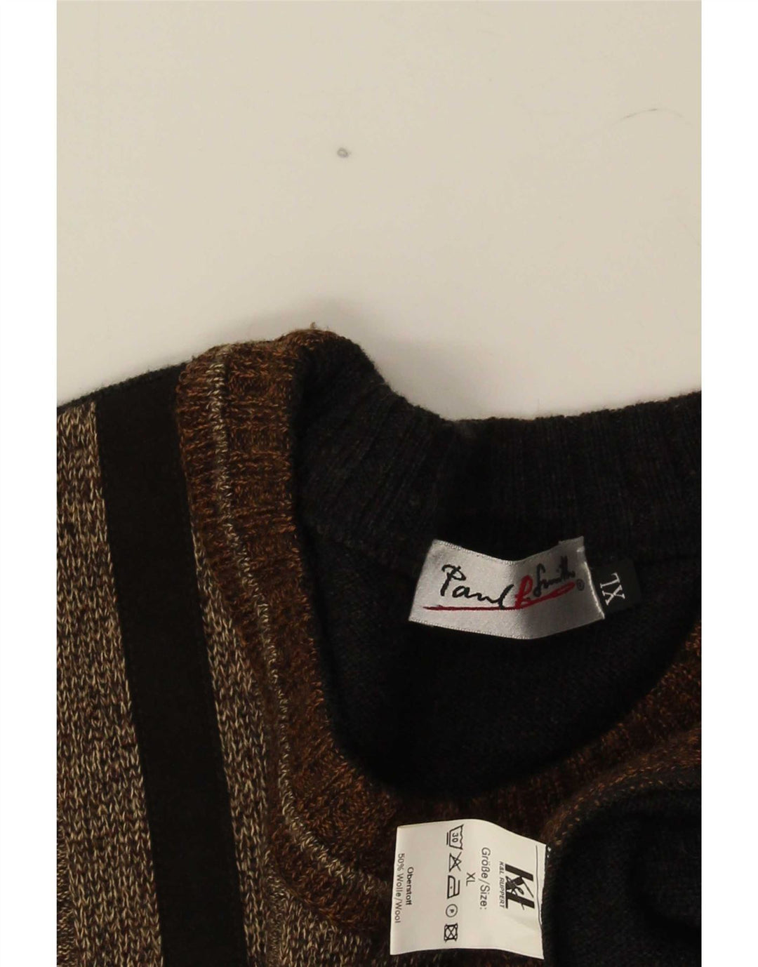 Pulover vintage pentru bărbați cu gât roșu, XL, lână multicoloră, bloc de culoare