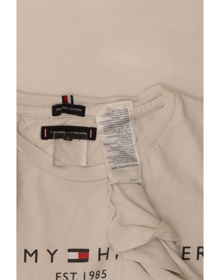 TOMMY HILFIGER Boys Graphic T-Shirt Top 15-16 Years White Cotton Vintage Tommy Hilfiger and Second-Hand Tommy Hilfiger from Messina Hembry 