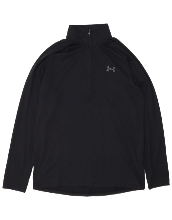 Top de trening Under Armour pentru bărbați Heat Gear cu fermoar și gât, negru mediu