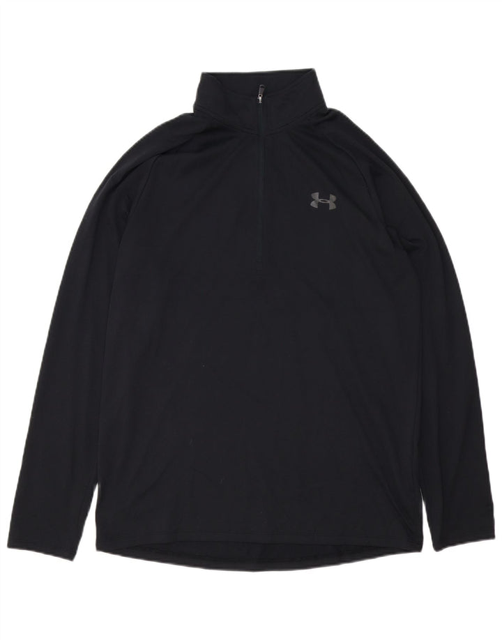Top de trening Under Armour pentru bărbați Heat Gear cu fermoar și gât, negru mediu