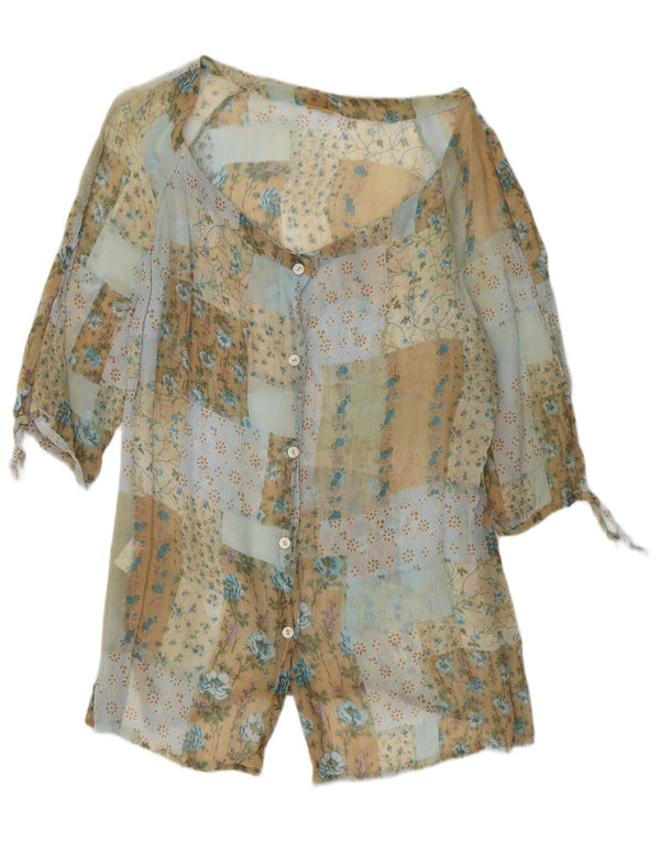 Bluză cămașă vintage pentru femei cu mâneci 3/4 UK 16 mare, multicoloră, florală