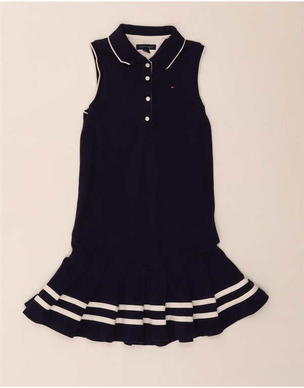 Rochie polo Tommy Hilfiger pentru fete 9-10 ani, albastru bleumarin, bumbac cu dungi