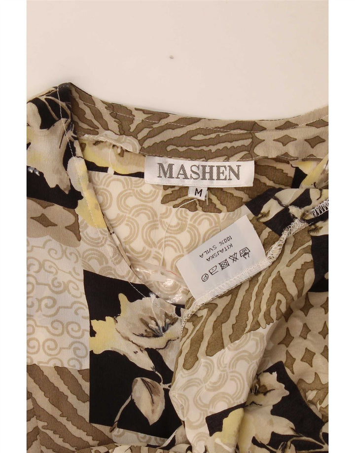 Rochie de ceai vintage pentru femei UK 14 Medium Beige Patchwork Matase