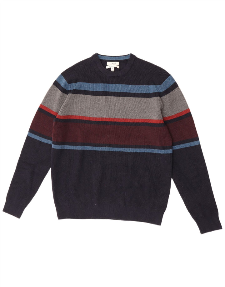 Pulover Marks & Spencer pentru bărbați, cu gât crew, color block, mediu bleumarin
