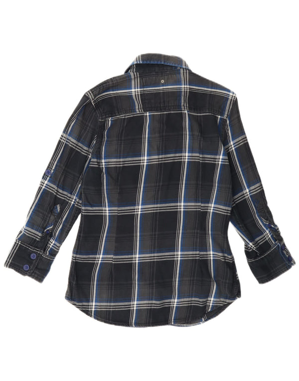 Cămașă de flanel pentru femei Superdry UK 14, bumbac carouri bleumarin mediu