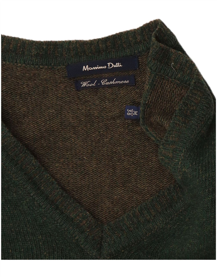 Pulover Massimo Dutti pentru bărbați cu decolteu în V, lână verde medie