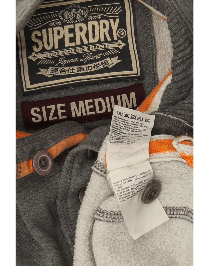 Pulover Superdry pentru bărbați, cu gât cu nasturi, bumbac mediu gri