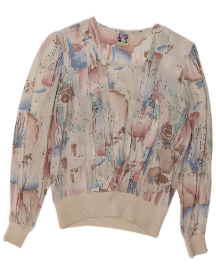 Bluză cu mânecă lungă cu model abstract pentru femei C & A, UK 14 Medium White