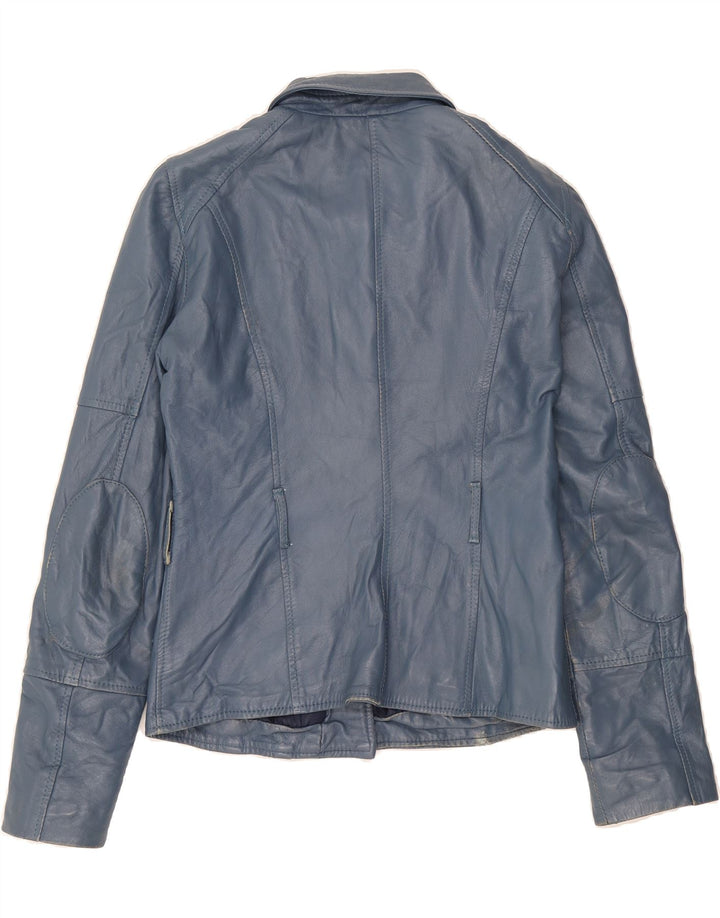 KAOS Womens Leather Jacket IT 42 Medium Blue Vintage Kaos and Second-Hand Kaos from Messina Hembry 
