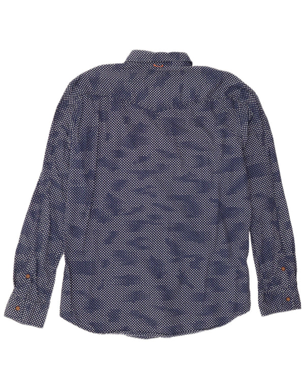 Cămașă pentru bărbați Hugo Boss XL, bumbac geometric, albastru marine