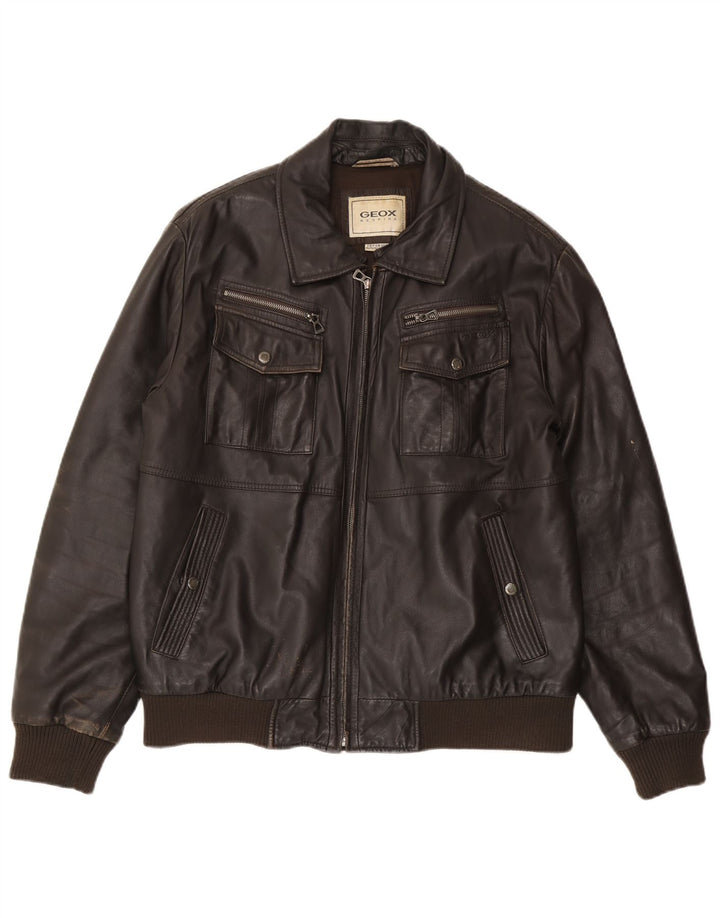 Geacă Bomber din piele pentru bărbați Geox UK 42 XL, piele neagră