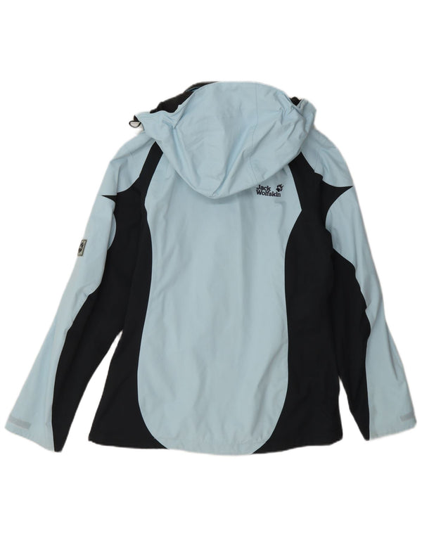 Jack Wolfskin Jachetă de ploaie cu glugă pentru femei UK 10 Small Blue Colorblock