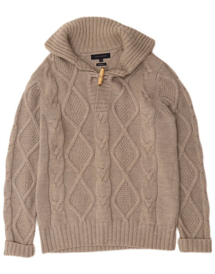 Pulover Tommy Hilfiger pentru bărbați, cu gât polo, lână, gri mediu