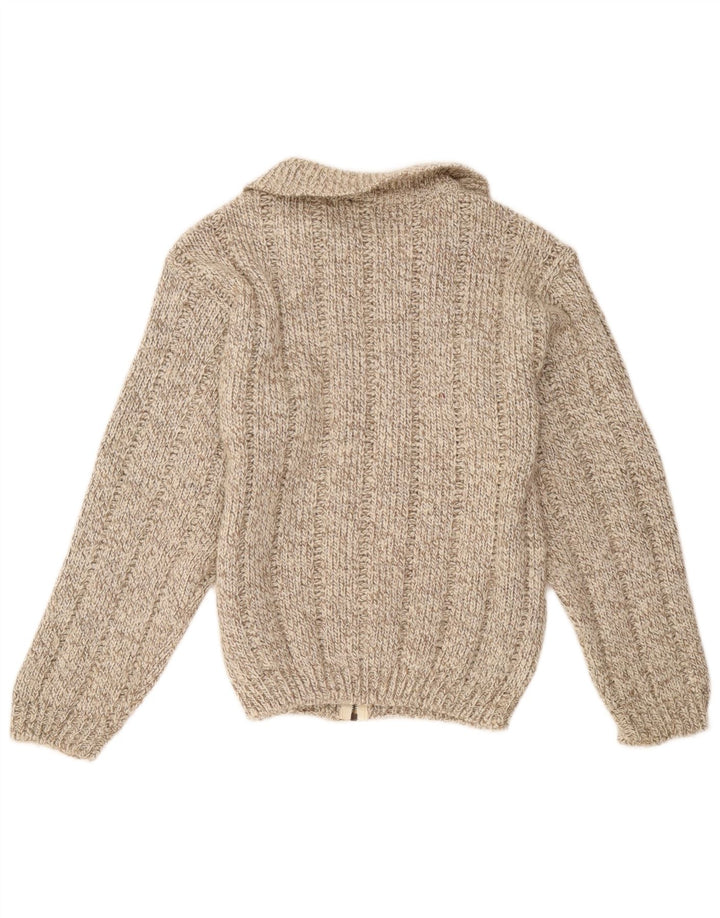 Pulover Cardigan Vintage pentru Damă UK 14 Maro Mediu Lână cu pete