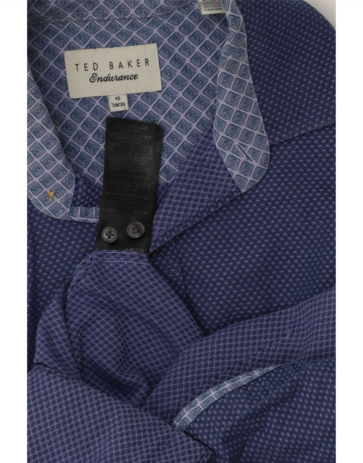Cămașă pentru bărbați Ted Baker Mărimea 15, bumbac cu pete, albastru marin mediu