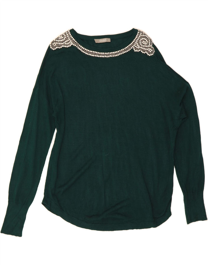 OASIS Womens Oversized Boat Neck Jumper Sweater UK 14 Medium Green Viscose Vintage Oasis and Second-Hand Oasis from Messina Hembry 
