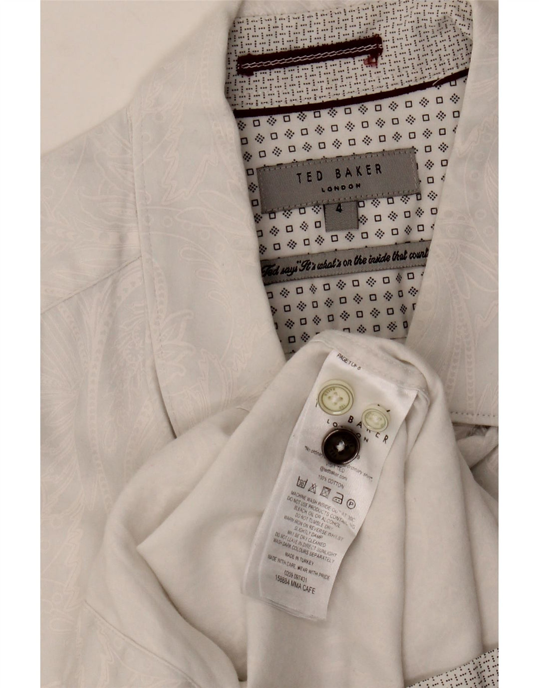 Cămașă pentru bărbați Ted Baker, mărimea 4, mare, alb, din bumbac cachetăl