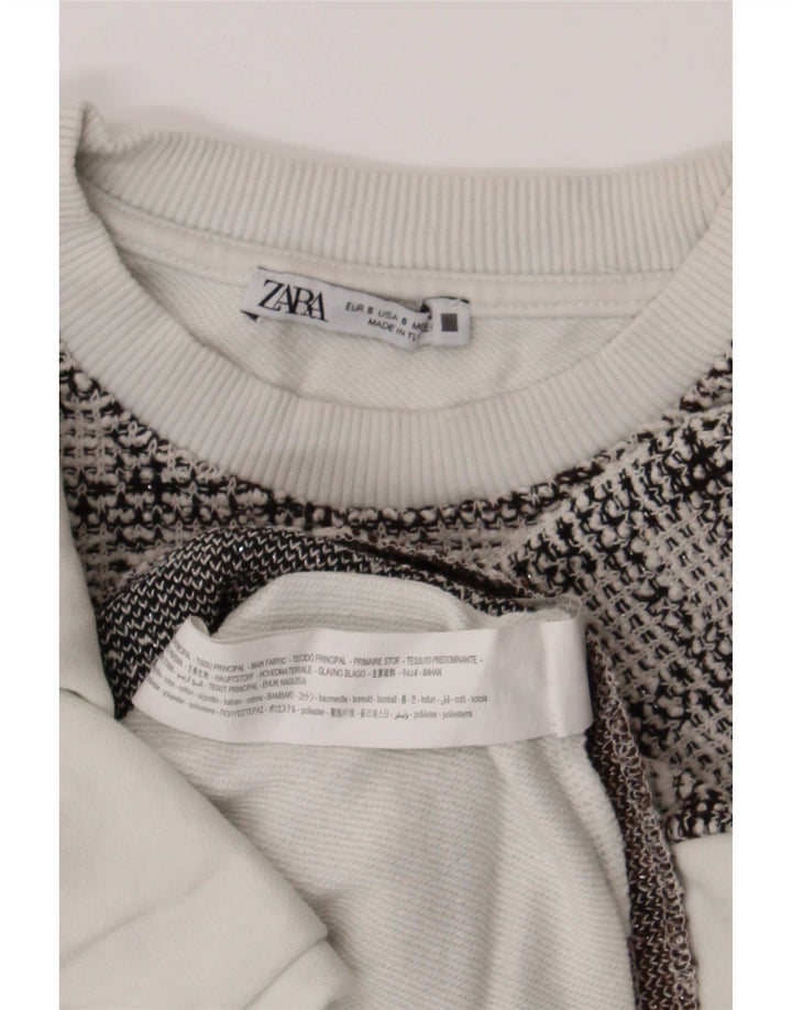 Pulover Oversized Crop pentru Damă Zara UK 10 Bumbac alb cu carouri mici