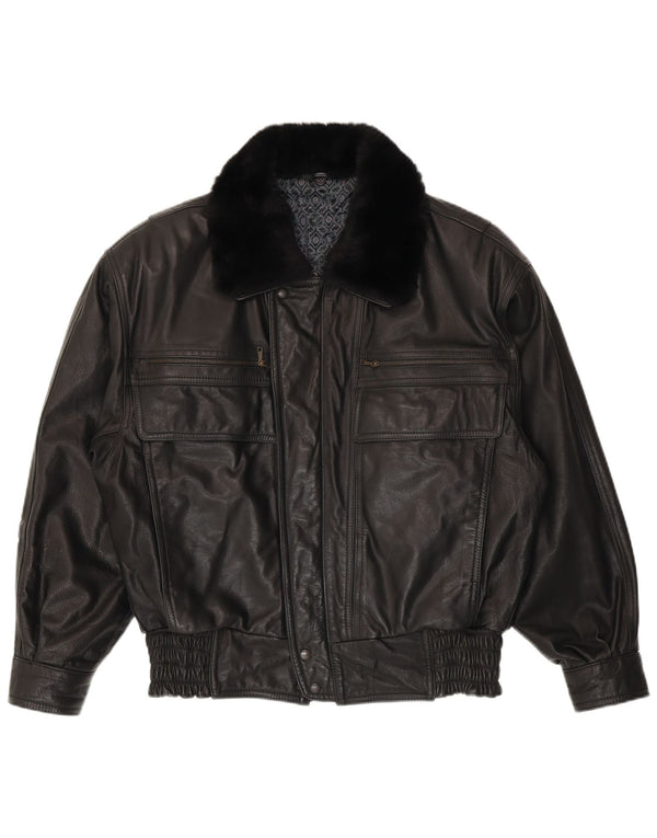 Geaca de piele vintage pentru barbati IT 48 Medium Black Leather
