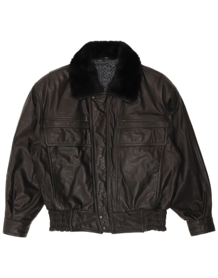 Geaca de piele vintage pentru barbati IT 48 Medium Black Leather