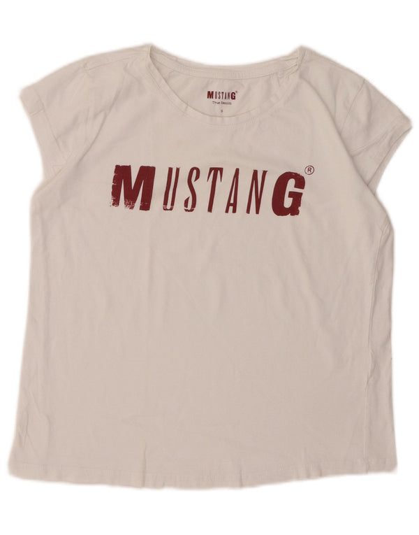 MUSTANG Tricou cu grafic crop pentru femei Top UK 10 Small White